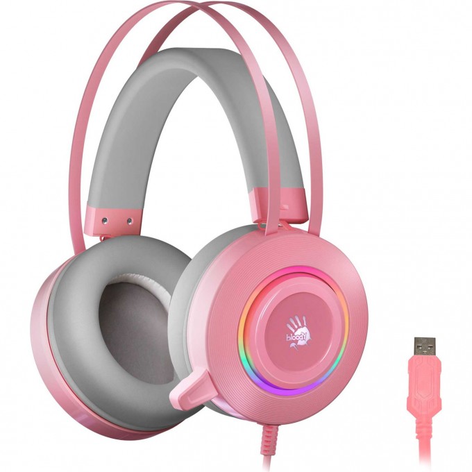 Наушники с микрофоном A4TECH BLOODY G521 2.3м мониторные USB оголовье розовые G521 ( PINK )